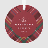 休日の格子枠の家族の写真赤いクリスマス オーナメント (裏面)