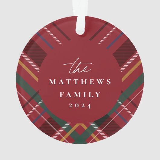 休日の格子枠の家族の写真赤いクリスマス オーナメント (裏面)