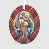 休日の格子枠の家族の写真赤いクリスマス オーナメント (正面)