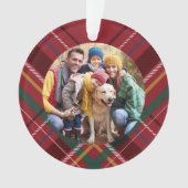 休日の格子枠の家族の写真赤いクリスマス オーナメント (正面)