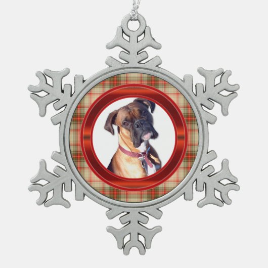 休日の格子縞の写真の雪片のオーナメント スノーフレークピューターオーナメント (正面)
