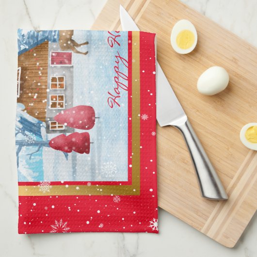 休日の横カスタマイズ景 キッチンタオル (四つ折り)