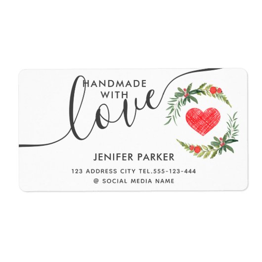 休日の水の色のホリーリース手作り愛 ラベル (正面)