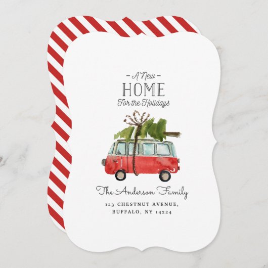 休日の水彩画車のための新しい家 シーズンカード (正面/裏面)