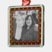 休日の水玉模様の正方形の写真フレーム メタルオーナメント (左)