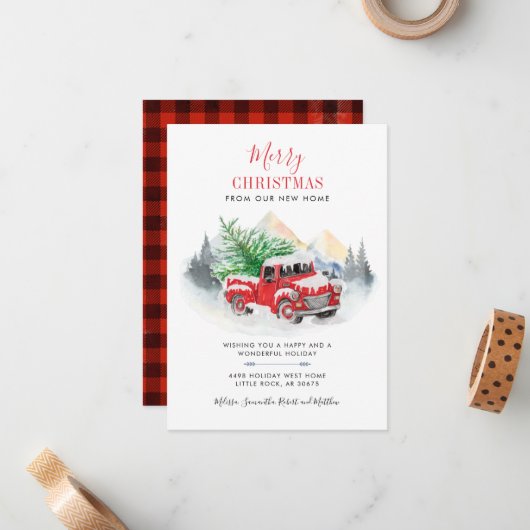 休日の移動レッドトラックの新しいアドレスのお知らせ ノートカード (正面/裏面インサイチュ)