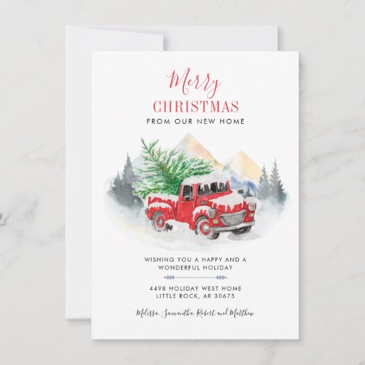 休日の移動レッドトラックの新しいアドレスのお知らせ ノートカード (正面)