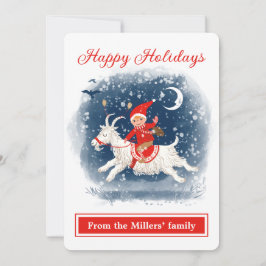 休日の精神おもしろいヤギは雪の挨拶に乗る