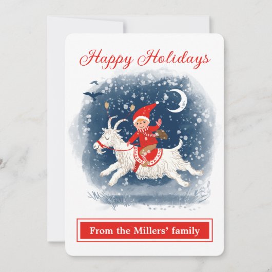 休日の精神おもしろいヤギは雪の挨拶に乗る (正面)