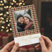 休日の素朴格子模様の写真メリークリスマスフォイル 箔シーズンカード