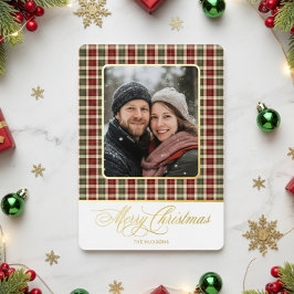 休日の素朴格子模様の写真メリークリスマスフォイル 箔シーズンカード