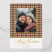 休日の素朴格子模様の写真メリークリスマスフォイル 箔シーズンカード (正面)