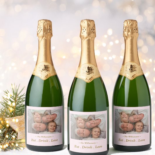 休日の結婚一般的な写真と名前のパーソナライズ スパークリングワインラベル