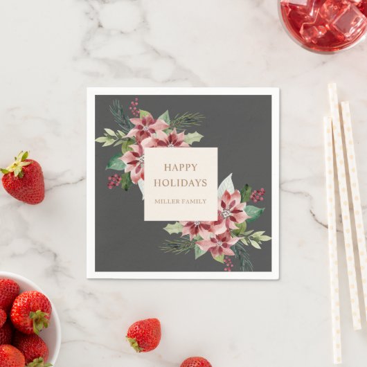 休日の緑のポインセチアのクリスマスパーティー スタンダードカクテルナプキン (インサイチュ)