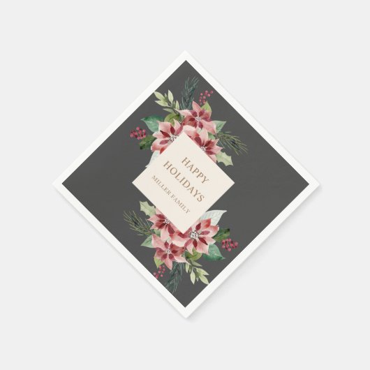 休日の緑のポインセチアのクリスマスパーティー スタンダードカクテルナプキン (角)