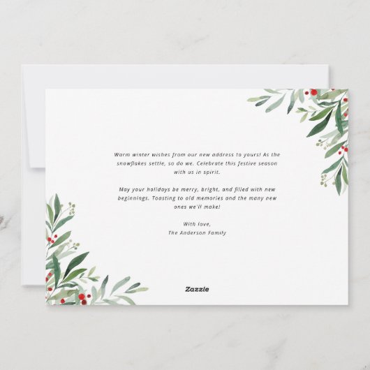 休日の緑の動くアナウンスメントカード シーズンカード (裏面)