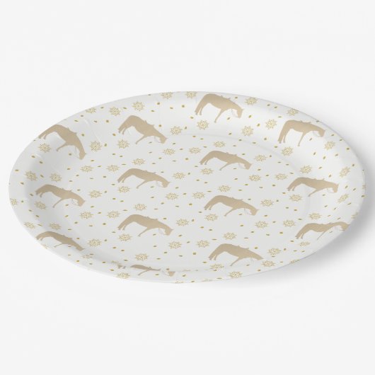 休日の羊皮紙の金ゴールドの白い西部の馬 ペーパープレート (アングル)