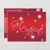 休日の赤いグロー小売ビジネスギフト証明書 (正面/裏面)