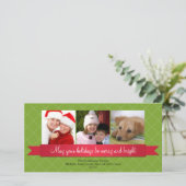 休日の赤いサテンリボン緑の格子挨拶 シーズンカード (スタンド正面)