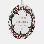 休日の赤い果実の写真メリークリスマス セラミックオーナメント (右)