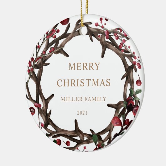 休日の赤い果実の写真メリークリスマス セラミックオーナメント (左)