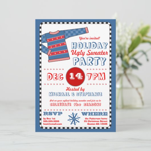 休日の醜いセーターのクリスマスのパーティの招待状 招待状 (スタンド正面)