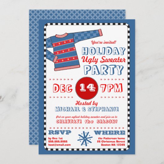 休日の醜いセーターのクリスマスのパーティの招待状 招待状 (正面/裏面)