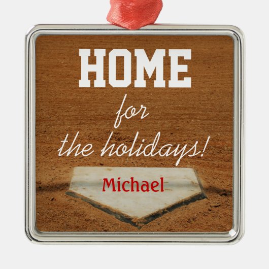 休日の野球のHomeplateのクリスマスのための家 メタルオーナメント (正面)