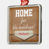 休日の野球のHomeplateのクリスマスのための家 メタルオーナメント (左)
