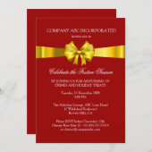 休日の金ゴールドのリボンのイラストレーションの企業のなパーティー 招待状 (正面/裏面)