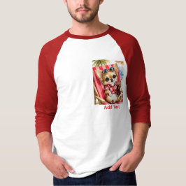 休日の雄のチワワビーチリラクゼーション (赤) Tシャツ