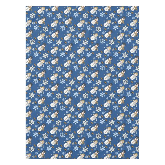 休日の雪だるまの雪片の青 テーブルクロス (正面)