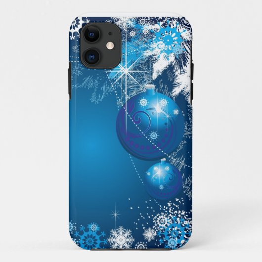 休日の雪片のオーナメントの青の木 Case-Mate iPhoneケース (裏面)