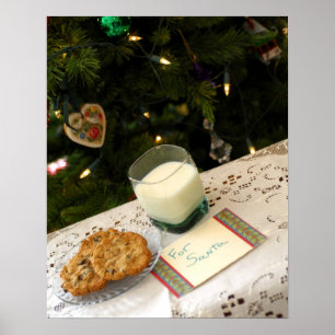休日の静物画。 クリスマスのクッキー及びミルクのための ポスター