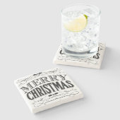 休日の黒板の芸術のメリークリスマスのコースター ストーンコースター (横)