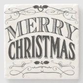 休日の黒板の芸術のメリークリスマスのコースター ストーンコースター (正面)