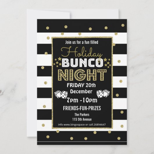 休日のBuncoナイト、BuncoパーティーPTAイベントPTO 招待状 (正面)