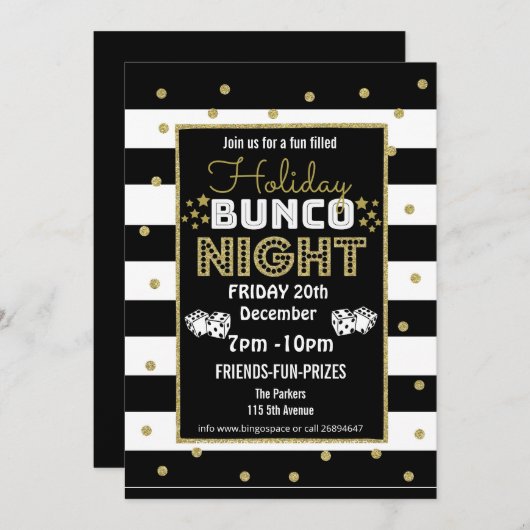 休日のBUNCOナイト、PTAイベント、PTOパーティー 招待状 (正面/裏面)