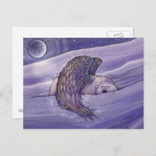 休日はがき魔法の翼を持つ極熊アート シーズンポストカード (正面/裏面)