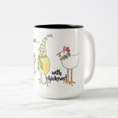 休日は鶏のマグとより幸せです ツートーンマグカップ (正面右)