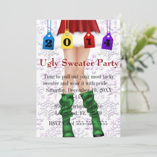 休日またはクリスマスの醜いセーターのパーティー 招待状 (スタンド正面)