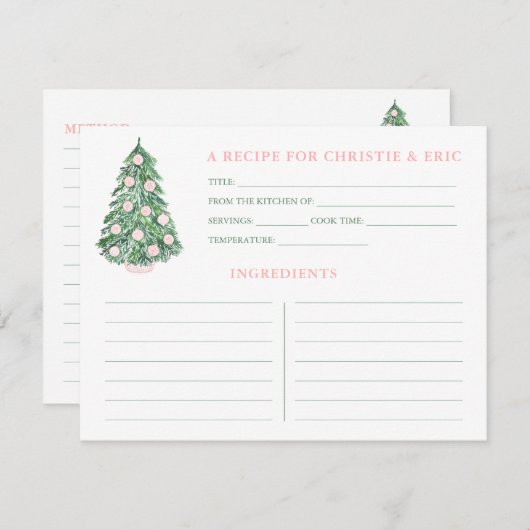 休日ウェディングシャワーピンクアンドグリーンレシピカード 招待状 (正面/裏面)