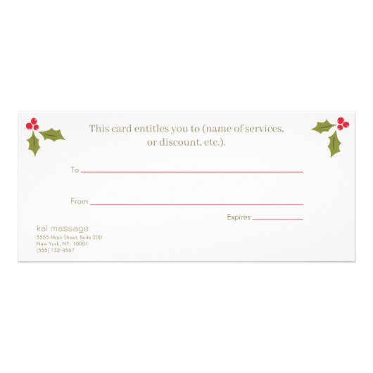 休日エレガントリースギフト券 ラックカード (裏面)