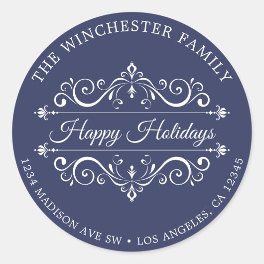 休日エレガント差出人住所ラベル ラウンドシール (正面)