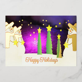 休日エレガント雪だるま 箔シーズンカード