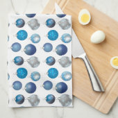 休日オーナメントキッチンタオル – 青 キッチンタオル (四つ折り)