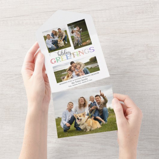 休日カラフルの挨拶タイポグラフィ3 – 写真 オールインワン招待状 (貼ってはがせる)