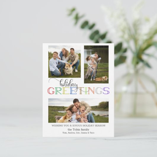 休日カラフルの挨拶タイポグラフィ3 – 写真 シーズンポストカード (スタンド正面)