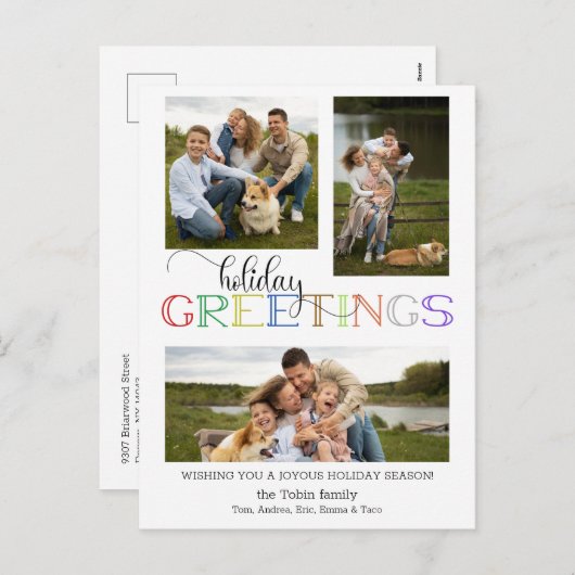 休日カラフルの挨拶タイポグラフィ3 – 写真 シーズンポストカード (正面/裏面)
