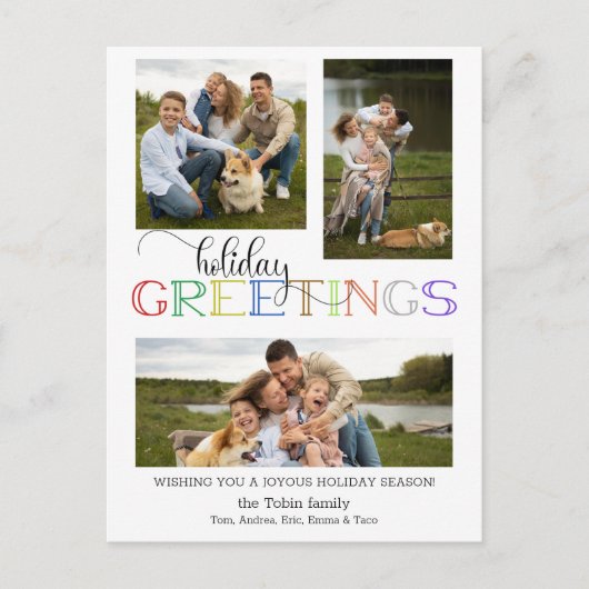 休日カラフルの挨拶タイポグラフィ3 – 写真 シーズンポストカード (正面)